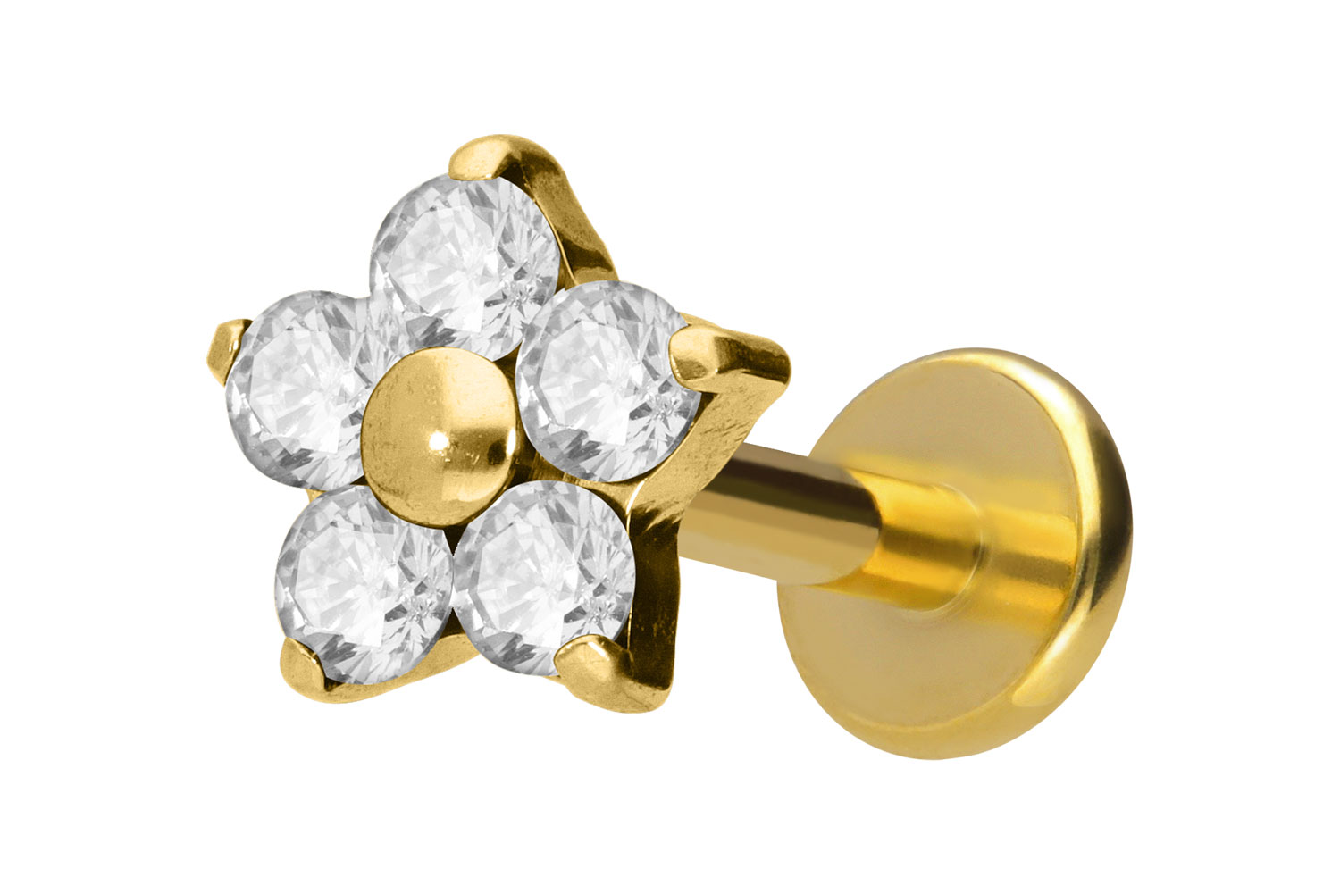Titan Labret Piercing mit Innengewinde KRISTALLBLUME